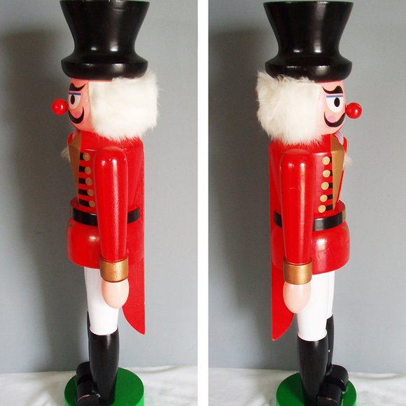 Vintage Wooden Toy Soldier Nutcracker Big 21" Tall Old World Christmas Red Black - Picture 4 of 8
